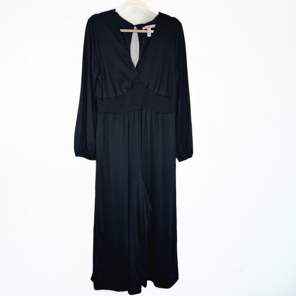 Anthropologie Hutch Wide Leg V Neck Black Jersey Long Sleeve Jumpsuit Large - Picture 15 of 15